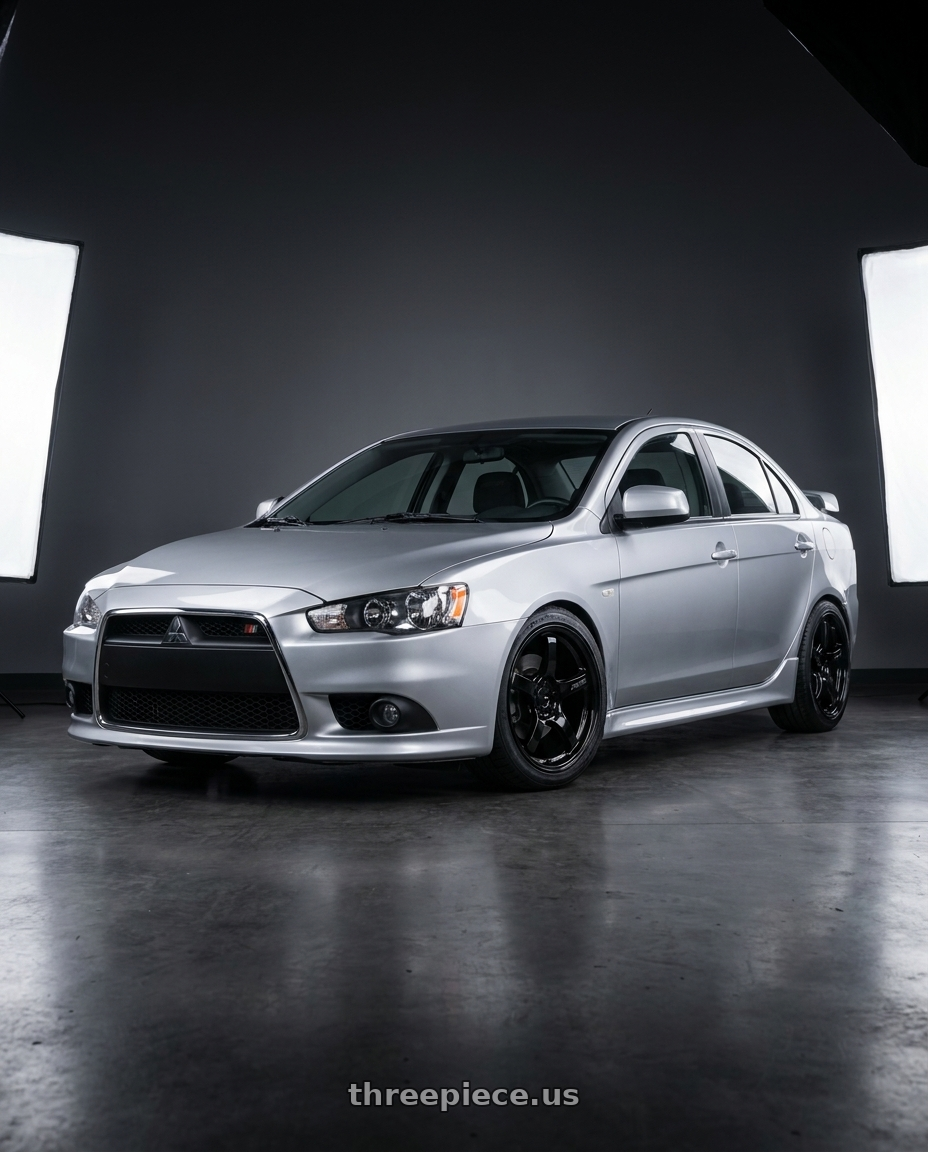 2014 Mitsubishi Lancer Ralliart with Gram Lights 57CR 5x114.3 18x10.5+12 Glossy Black wheels