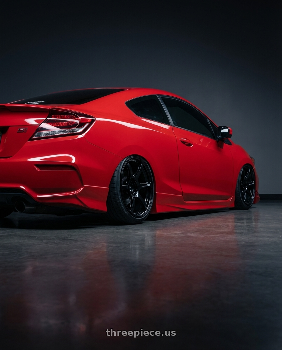 2015 Honda Civic Si with Advan RGIII 5x114.3 18x8.0+37 Gloss Black wheels rear three quarter view slight stretch tires