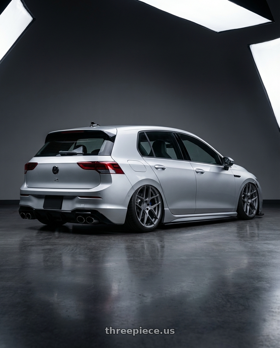 2024 Volkswagen Golf R MK8 with Aodhan AFF2 5x112 19x9.5+35 Matte Gray wheels rear three quarter view slight stretch tires