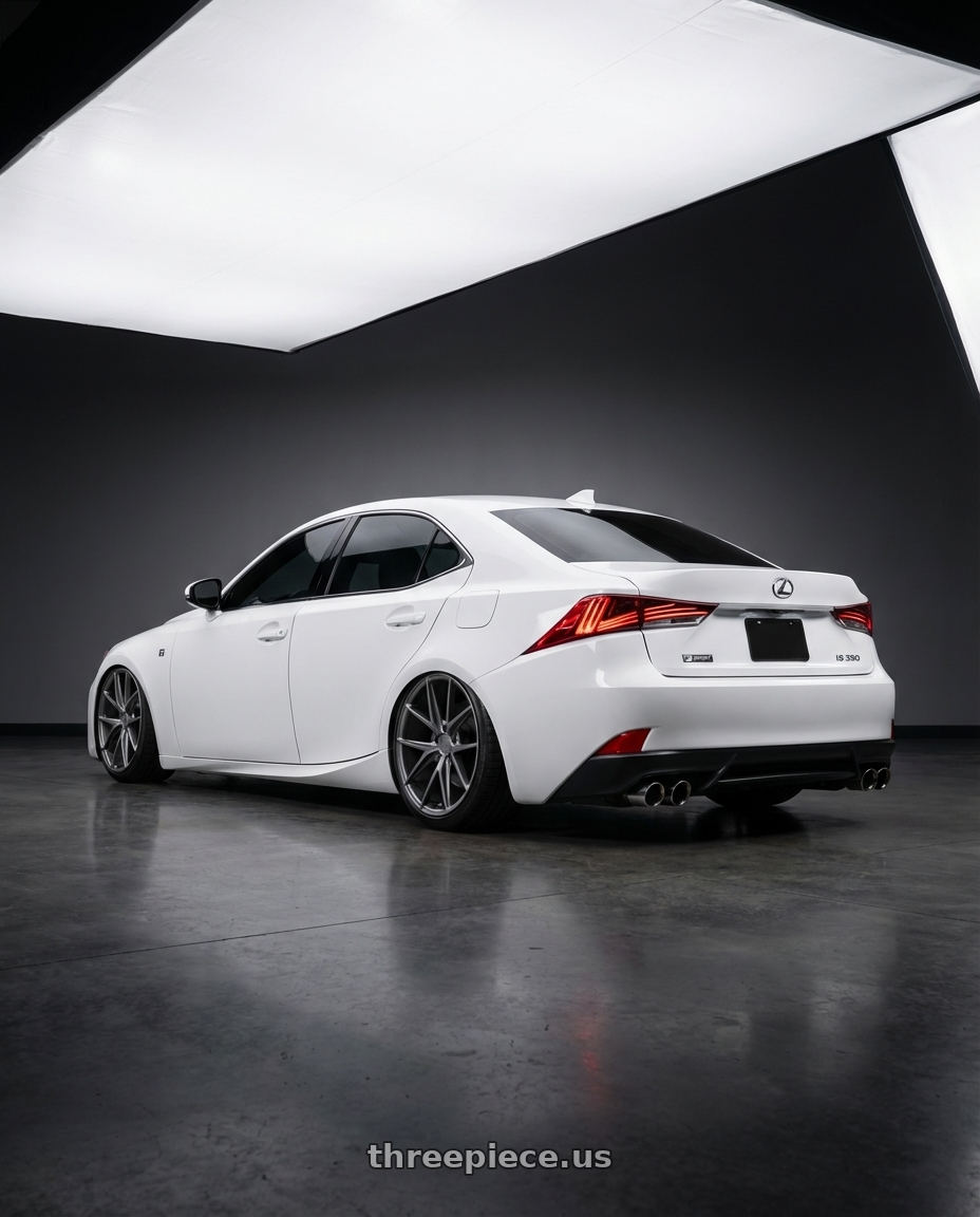 2018 Lexus IS 350 F Sport with Niche 1PC M116 MISANO 5X114.3 19X8.5 +45 MATTE GUN METAL wheels rear three quarter view slight stretch tires