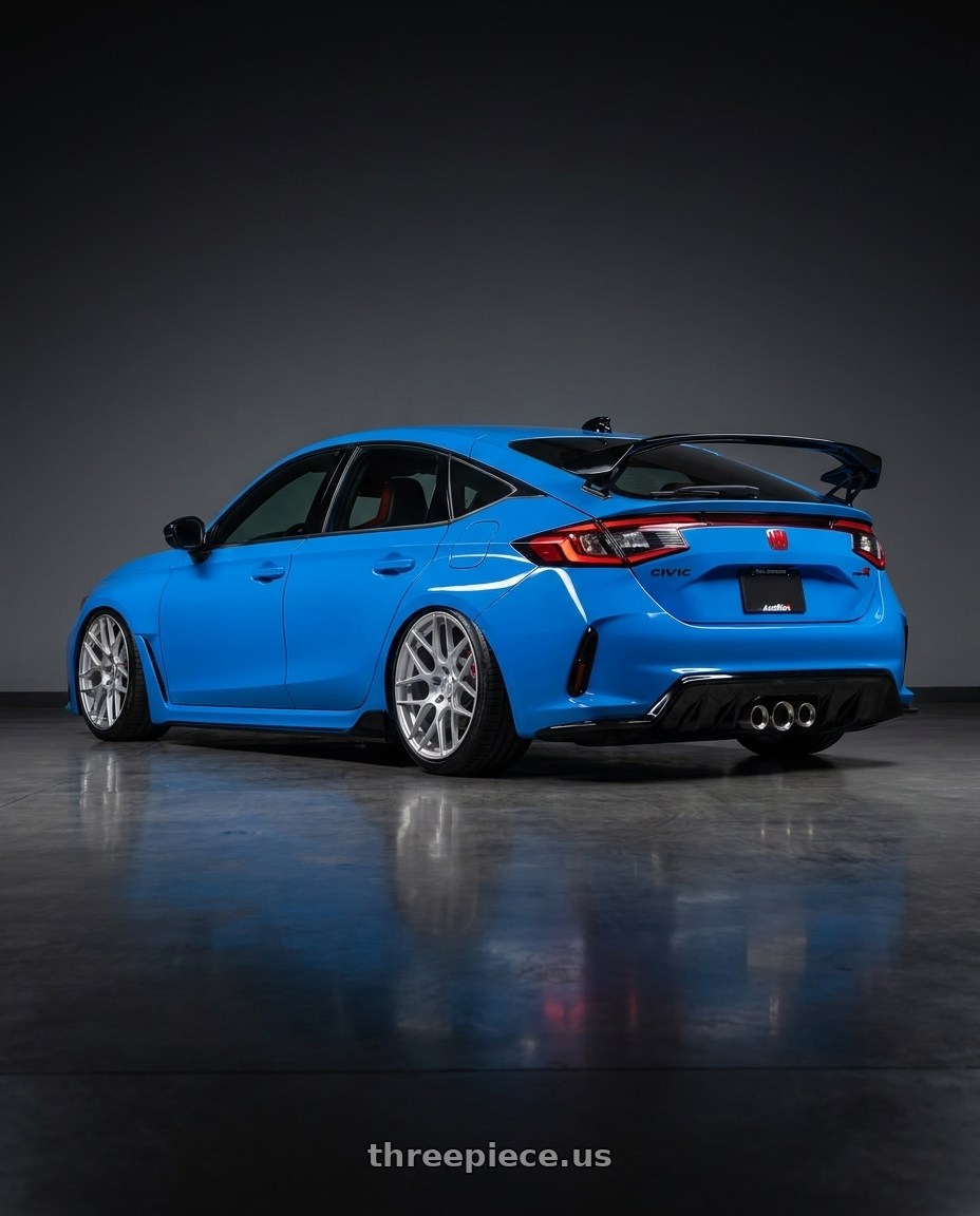 2020 Honda Civic Type R with Aodhan AFF2 5x120 19x9.5+35 Gloss Silver Machined Face wheels rear three quarter view slight stretch tires