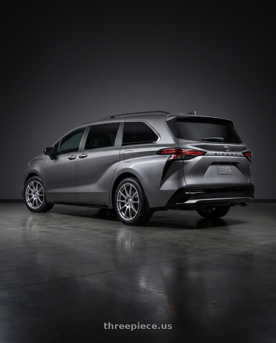 2026 toyota sienna xse with Ssr Gtv02 5x114.3 18x8.5+40  GLARE SILVER wheels rear three quarter view square tires