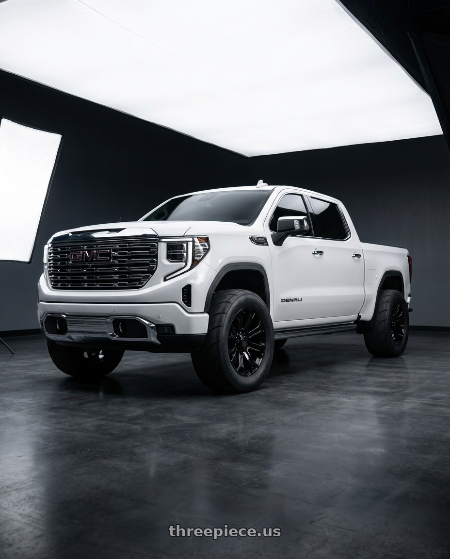 2023 gmc sierra 1500 denali with OEP 166B 6x139.7 22x9 +24 Gloss Black wheels