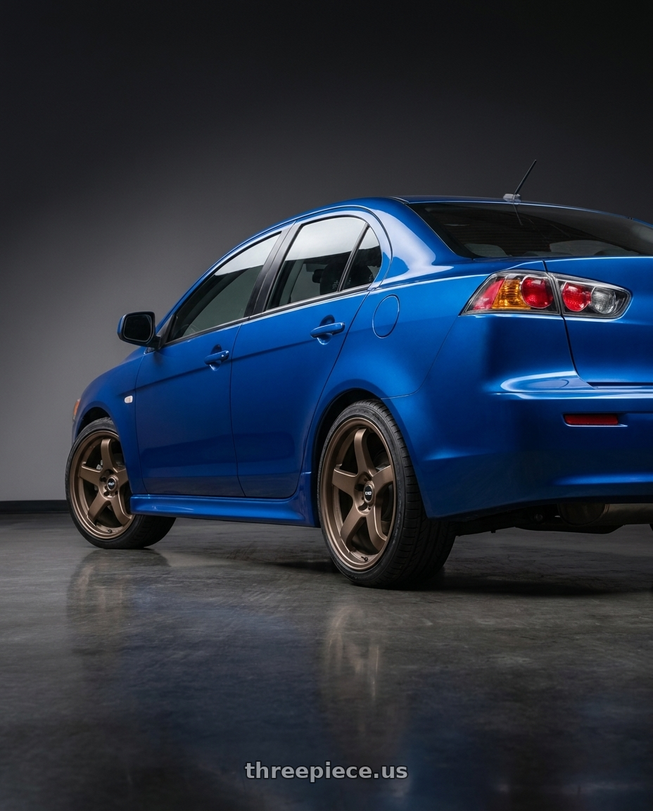 2015 Mitsubishi lancer gt with Ns Wheels NS-M01 5x114.3 18x8.5 +35 Bronze wheels rear three quarter view square tires