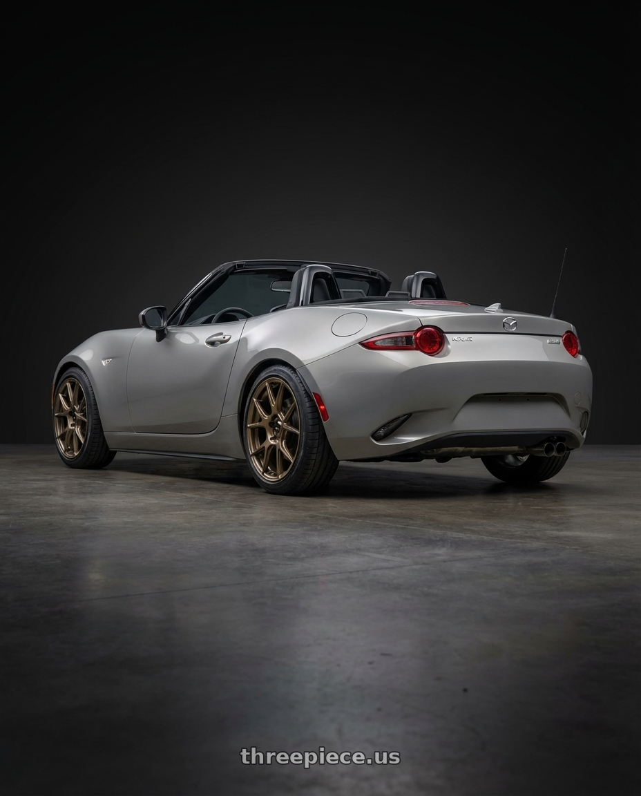 2021 Mazda MX-5 Miata ND with Konig Ampliform 5x114.3 17x9+40 Gloss Bronze wheels rear three quarter view square tires