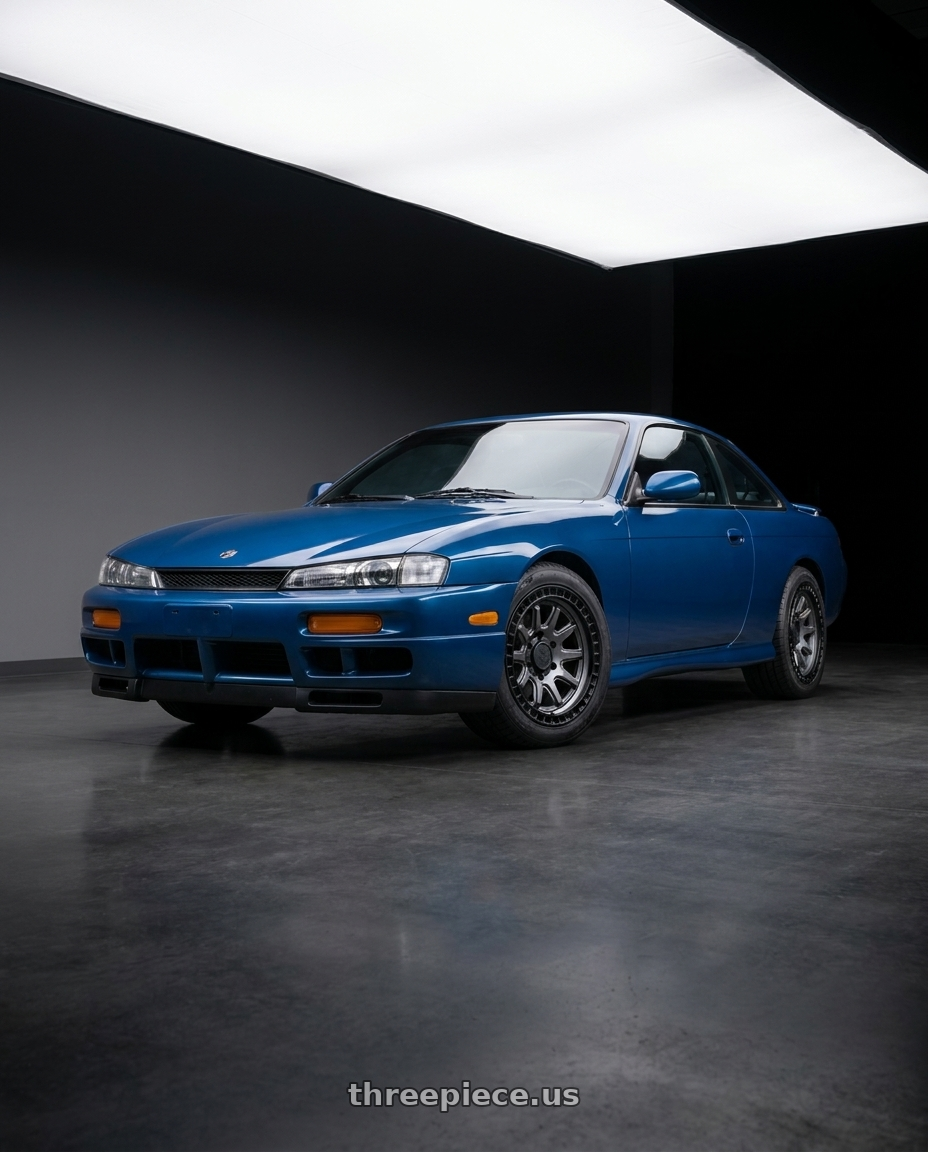 Nissan 240sx 1999 with Black Rhino CALICO 5X127 17X8.5 +34 MATTE GUNMETAL W/ MATTE BLACK LIP wheels