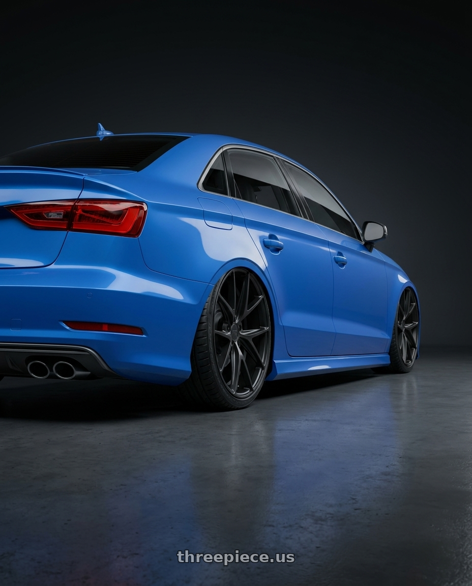2019 Audi S3 8V with Niche 1PC M117 MISANO 5X112 18X9.5 +35 MATTE BLACK wheels rear three quarter view slight stretch tires