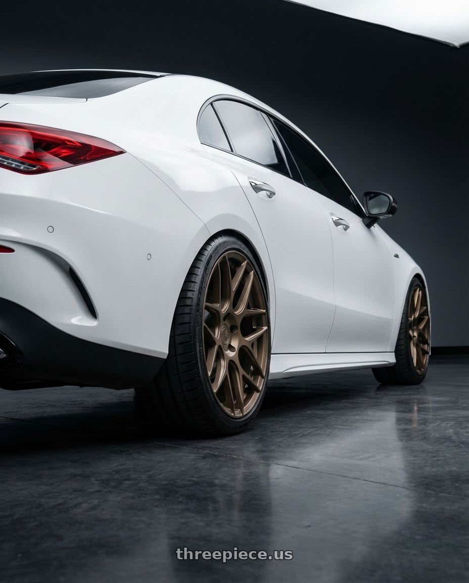 2023 Mercedes-Benz CLA C118 with Aodhan AFF2 5x112 19x8.5+35 Matte Bronze wheels rear three quarter view square tires