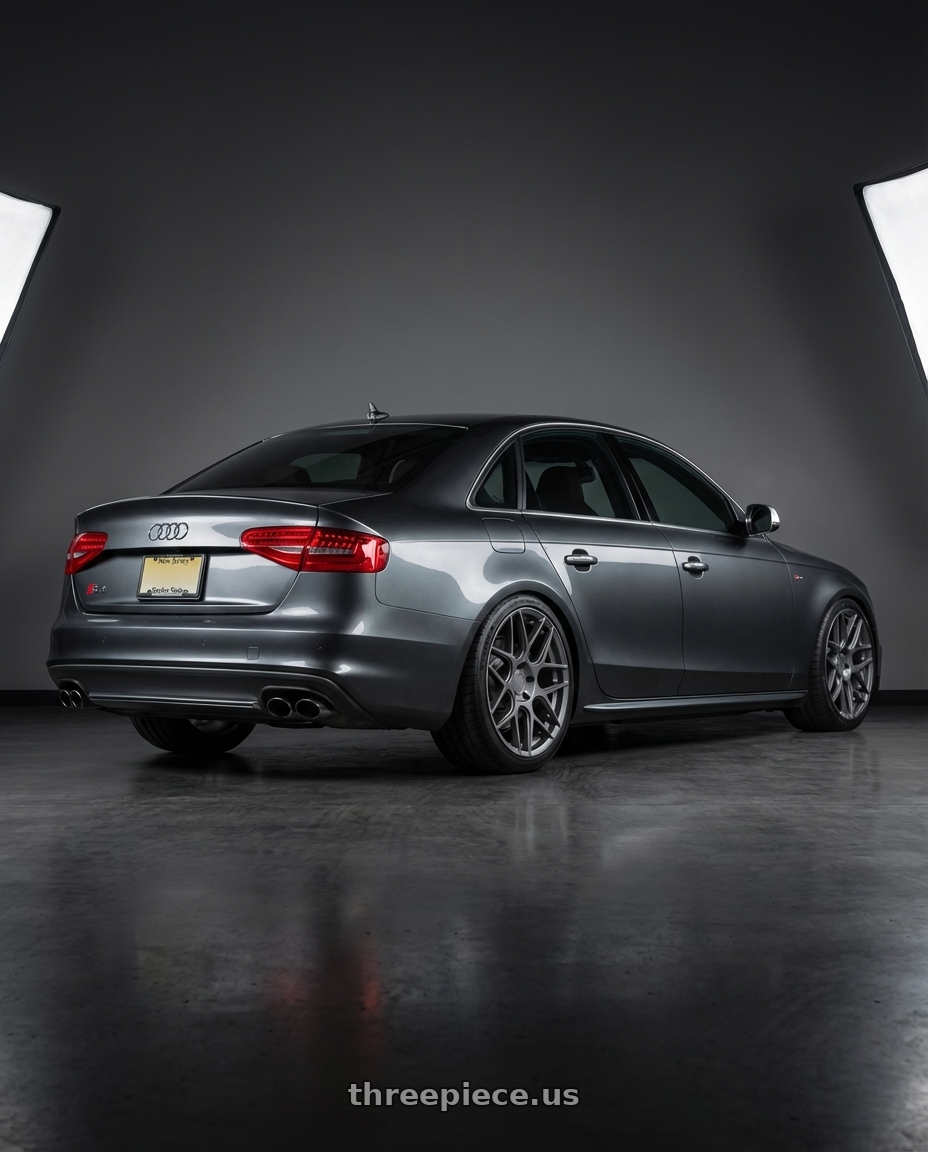 2015 Audi S4 B8.5 with Aodhan AFF2 5x112 19x9.5+35 Matte Gray wheels rear three quarter view square tires