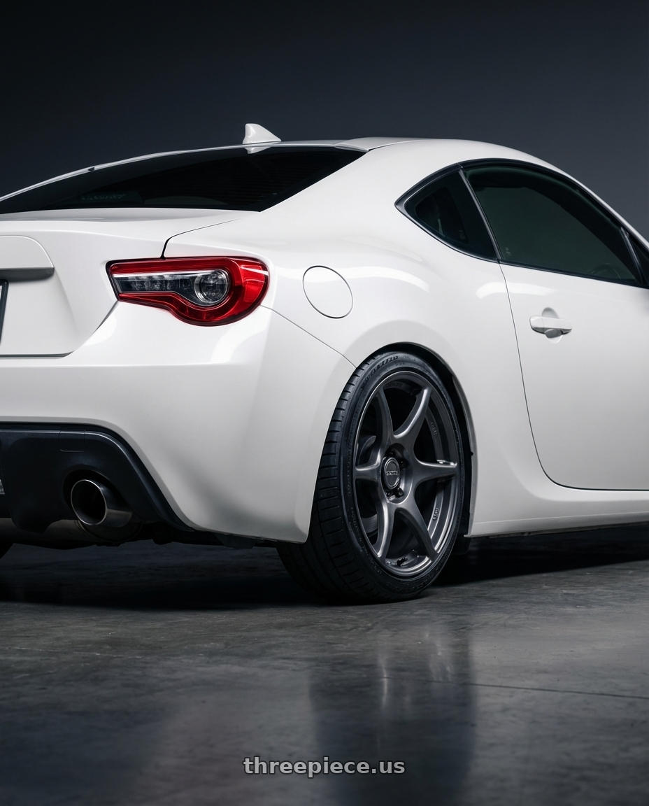 2016 Scion FR-S with Kansei K11G Tandem 5X100 17x9 22 Gunmetal wheels rear three quarter view square tires