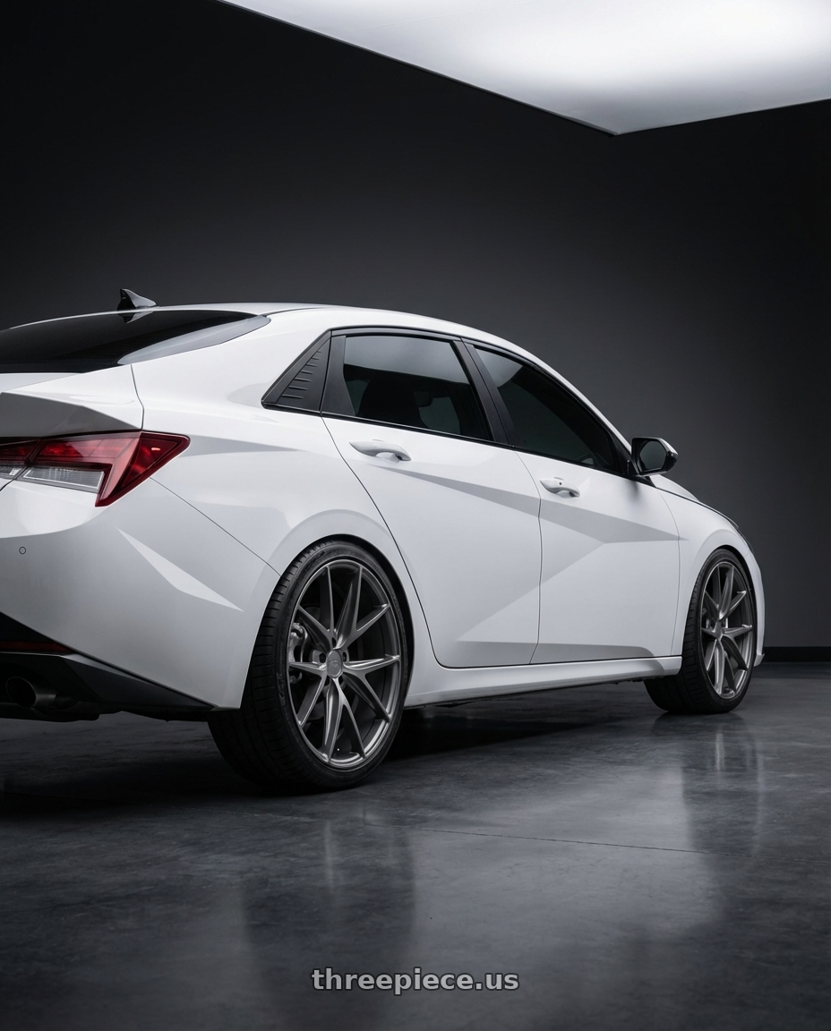 2024 Hyundai Elantra N with Niche 1PC M116 MISANO 5X114.3 19X8.5 +33 MATTE GUN METAL wheels rear three quarter view square tires