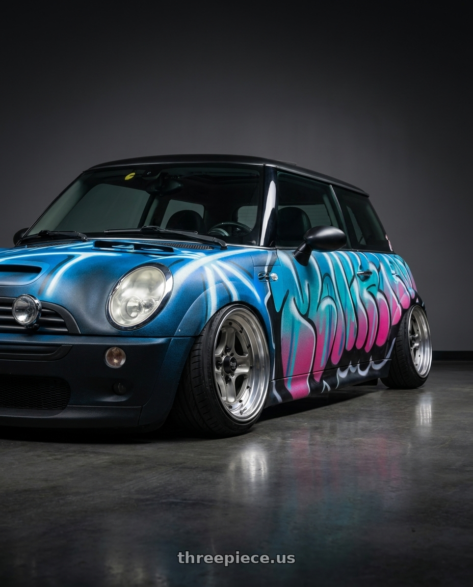 2004 mini cooper s with Work Equip 40 4x114.3 15x6 -3 a disk Brut Silver wheels