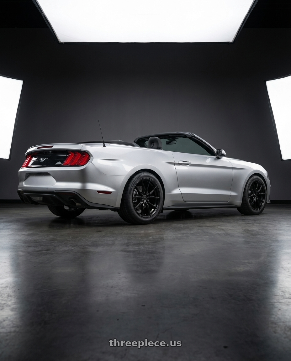 2018 ford mustang with Advanti Racing 80B Hybris 5x114.3 19x9.5 +40 Gloss Black wheels rear three quarter view meaty tires