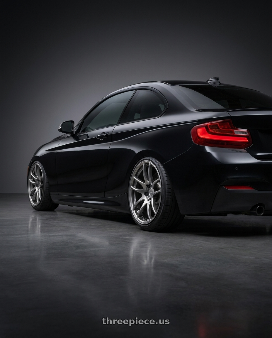2015 bmw m235i with Work Emotion Cr Kiwami 5x120 19x8.5 +42 Gt Silver wheels rear three quarter view slight stretch tires