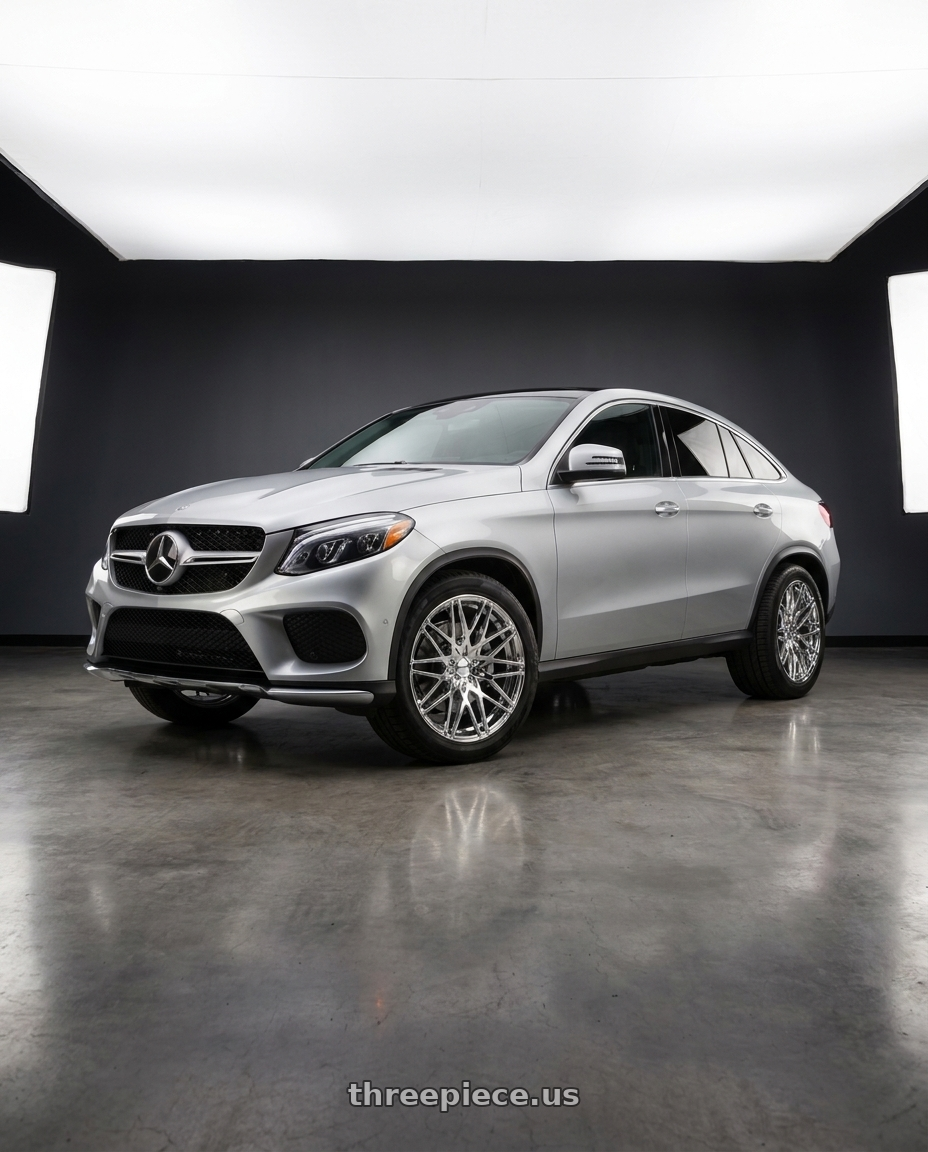 2016 Mercedes-Benz GLE450 AMG with Shift Formula 5x112 20x8 +35 Chrome wheels front three quarter view stock stance