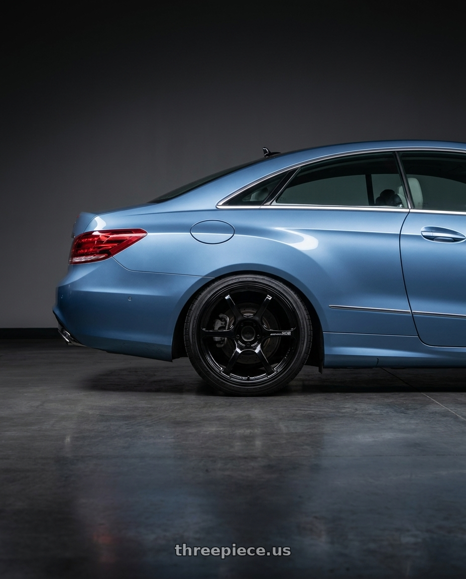 2014 Mercedes-Benz E-Class Coupe C207 with Advan RGIII 5x112 19x8.5+45 Gloss Black wheels rear three quarter view square tires
