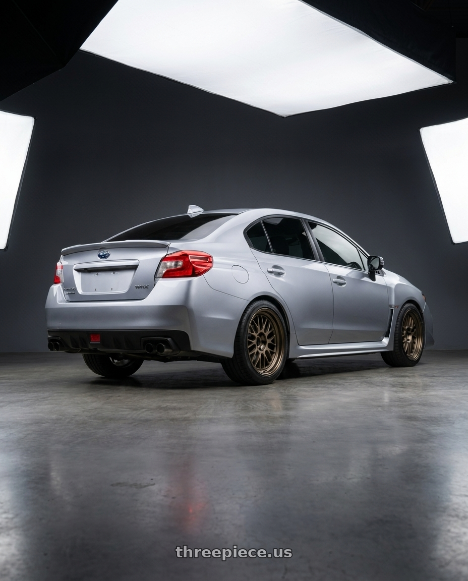 2018  SUBARU  WRX with Volk Racing 21A 5x114.3 18X8.5+34  Bronze wheels rear three quarter view square tires