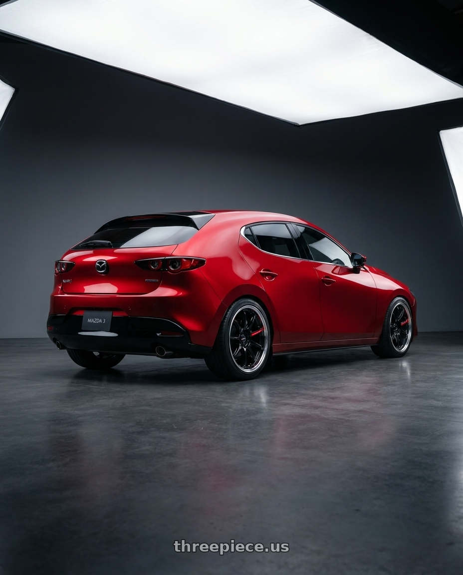 2025 Mazda 3 with Emotion ZR10 2P wheels rear three quarter view square tires