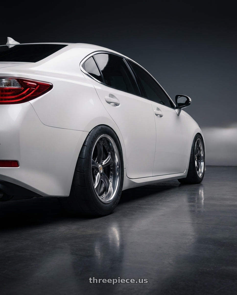 2013 lexus es with Work Wheels VS-KF 5X114.3 19x7.5+40 Brilliant Silver Black O Disk FULL REVERSE wheels rear three quarter view excessive tires
