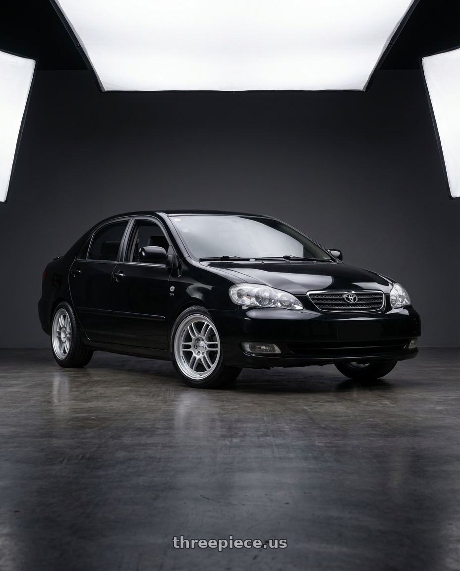 2006 Toyota Corolla Altis with KATANA RACING KR02 4x100/4x114.3 17x7.5 +40 Glossy Sliver wheels front three quarter view lowered stance