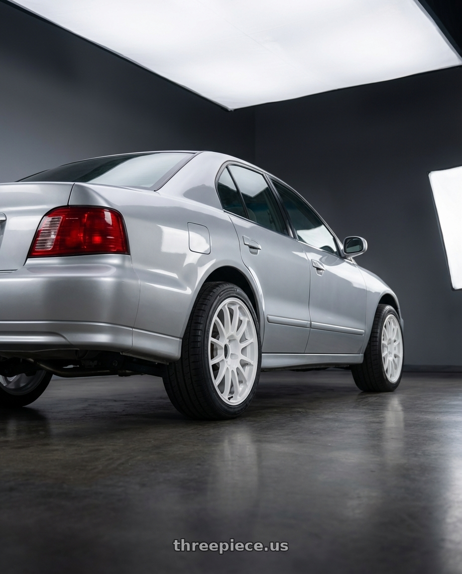 2001 mitsubishi galant with Advan Racing RCx4 4x100 15x6.0 +40 RALLY WHITE wheels rear three quarter view square tires