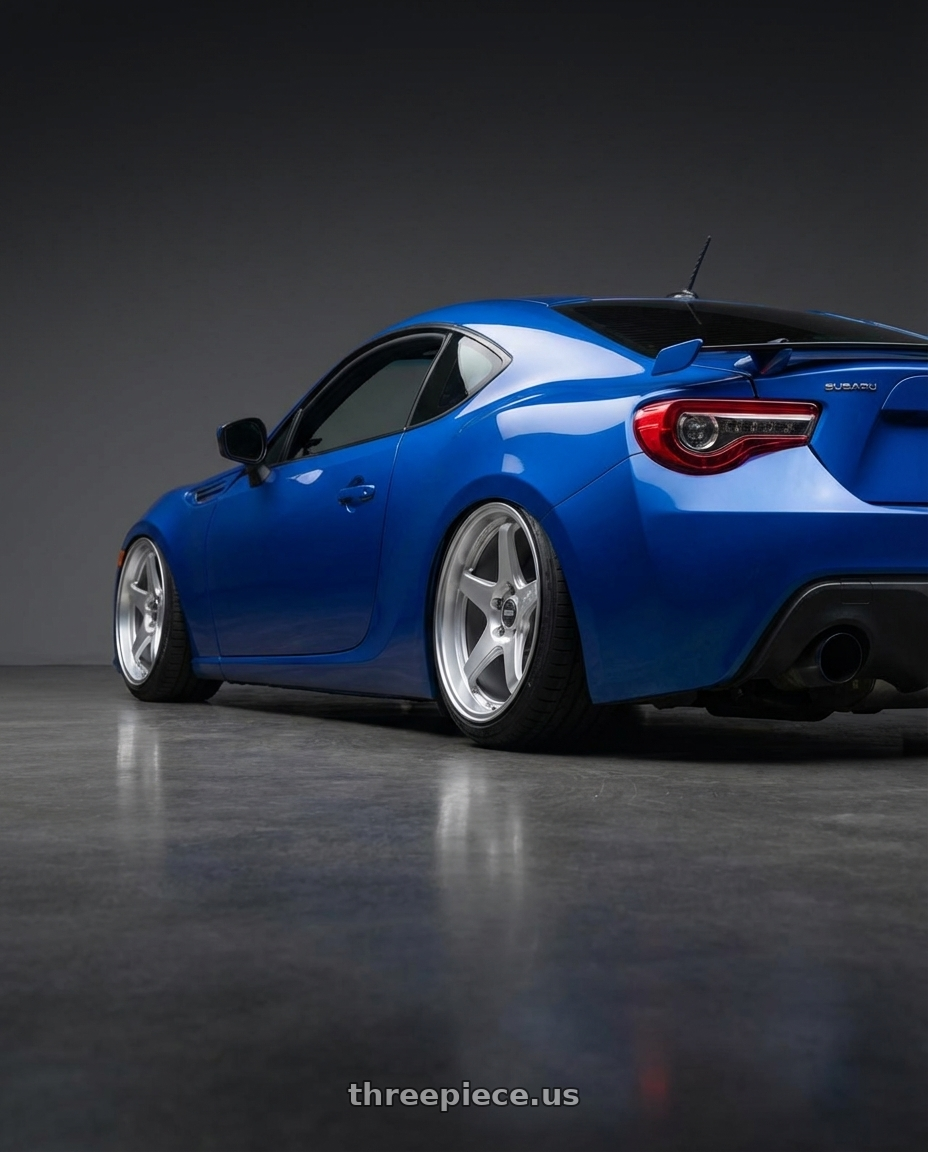 2017 Subaru BRZ with ESR Wheels APEX SERIES AP5 5x100 18x8.5 +30 Hyper Silver wheels rear three quarter view slight stretch tires