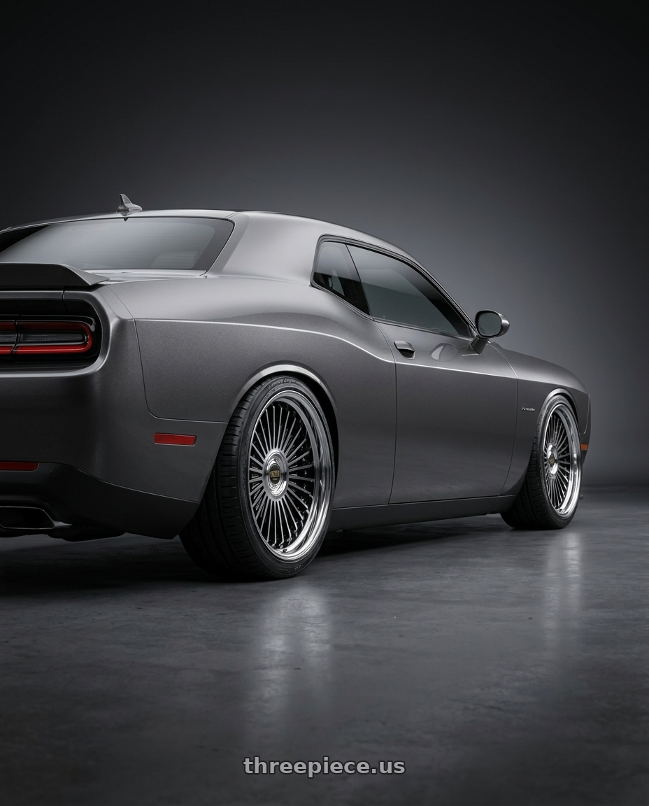 2021 Dodge Challenger R T with Work Emitz Black Polish 5x115 19x7.5 +22 wheels rear three quarter view square tires