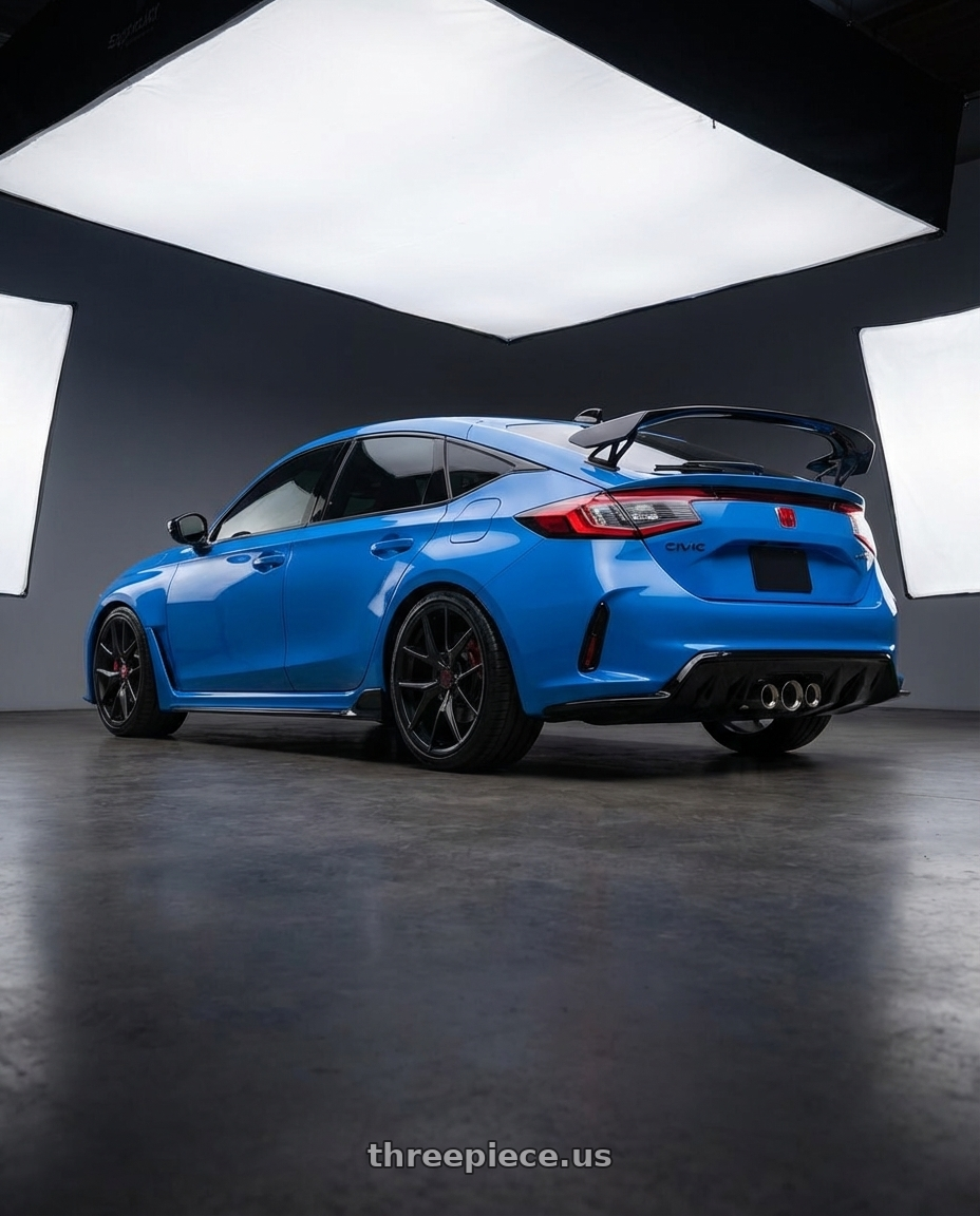 2024 Honda Civic Type R with Avant Garde Wheels M510 5X120 19x9.5 +40 Matte Black wheels rear three quarter view square tires