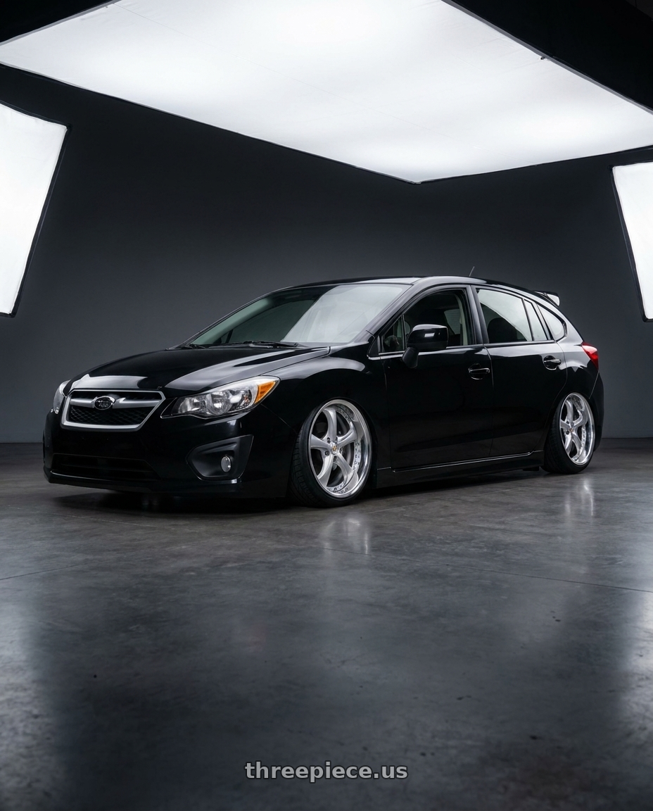 2012 subaru impreza sport black  with Work Wheels VS-KF 5x112 18x10+28 Light Grey Silver A Disk FULL REVERSE wheels