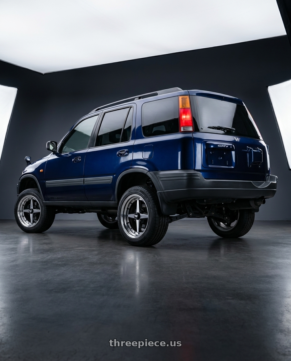 1997 Honda CRV with Equip 01 Black Polish 4x114.3 15x6 +32 wheels rear three quarter view square tires