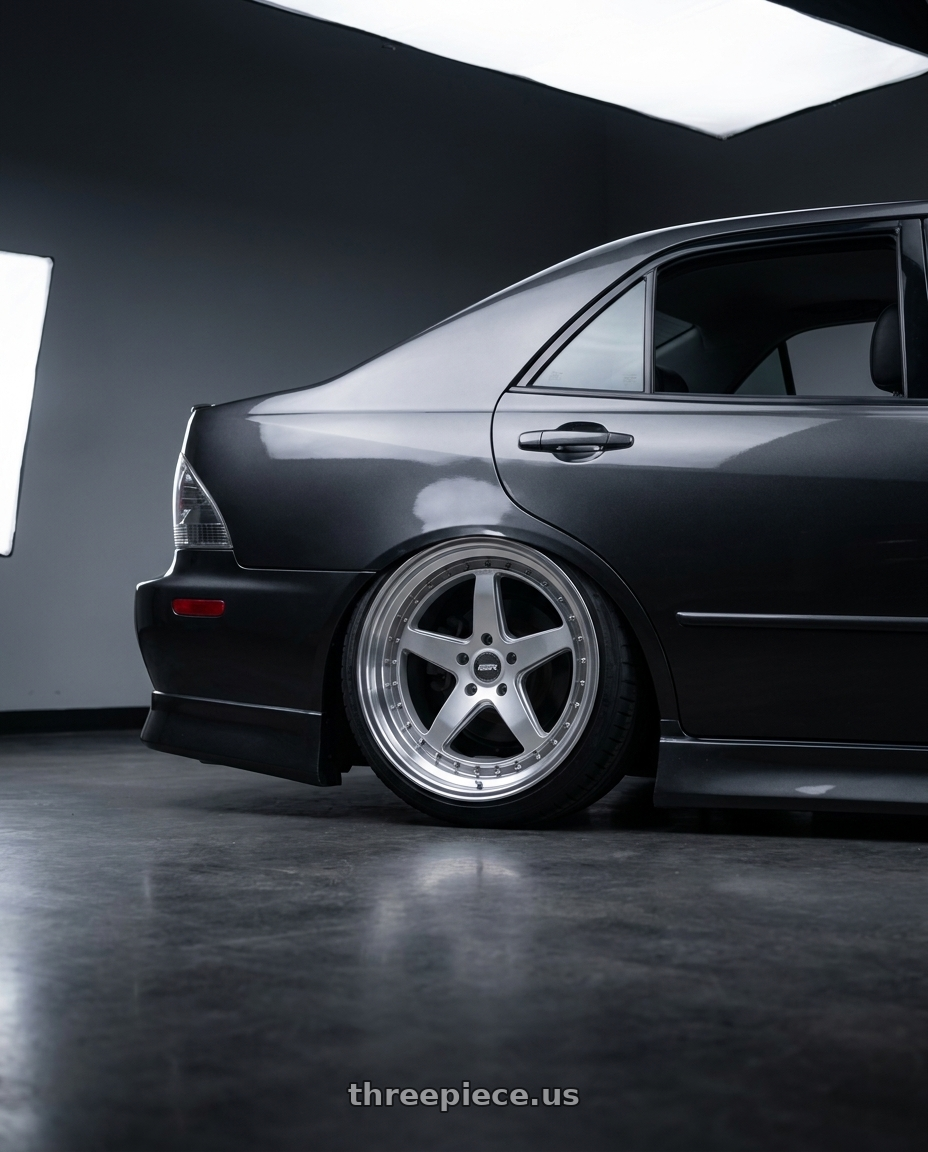 2003 Lexus IS300 with ESR Wheels CS SERIES CS5 5x114.3 18x10.5 +22 Hyper Silver wheels rear three quarter view slight stretch tires