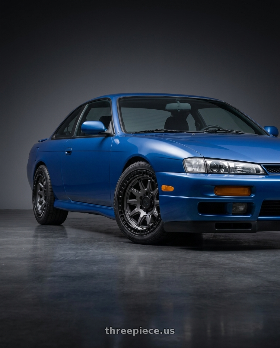 Nissan 240sx 1999 with Black Rhino CALICO 5X127 17X8.5 +34 MATTE GUNMETAL W/ MATTE BLACK LIP wheels
