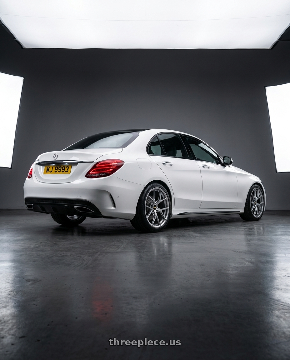 2014 W205 C250 with BBS FI-R 5x120 19x9.5 +22 Diamond Silver wheels rear three quarter view square tires