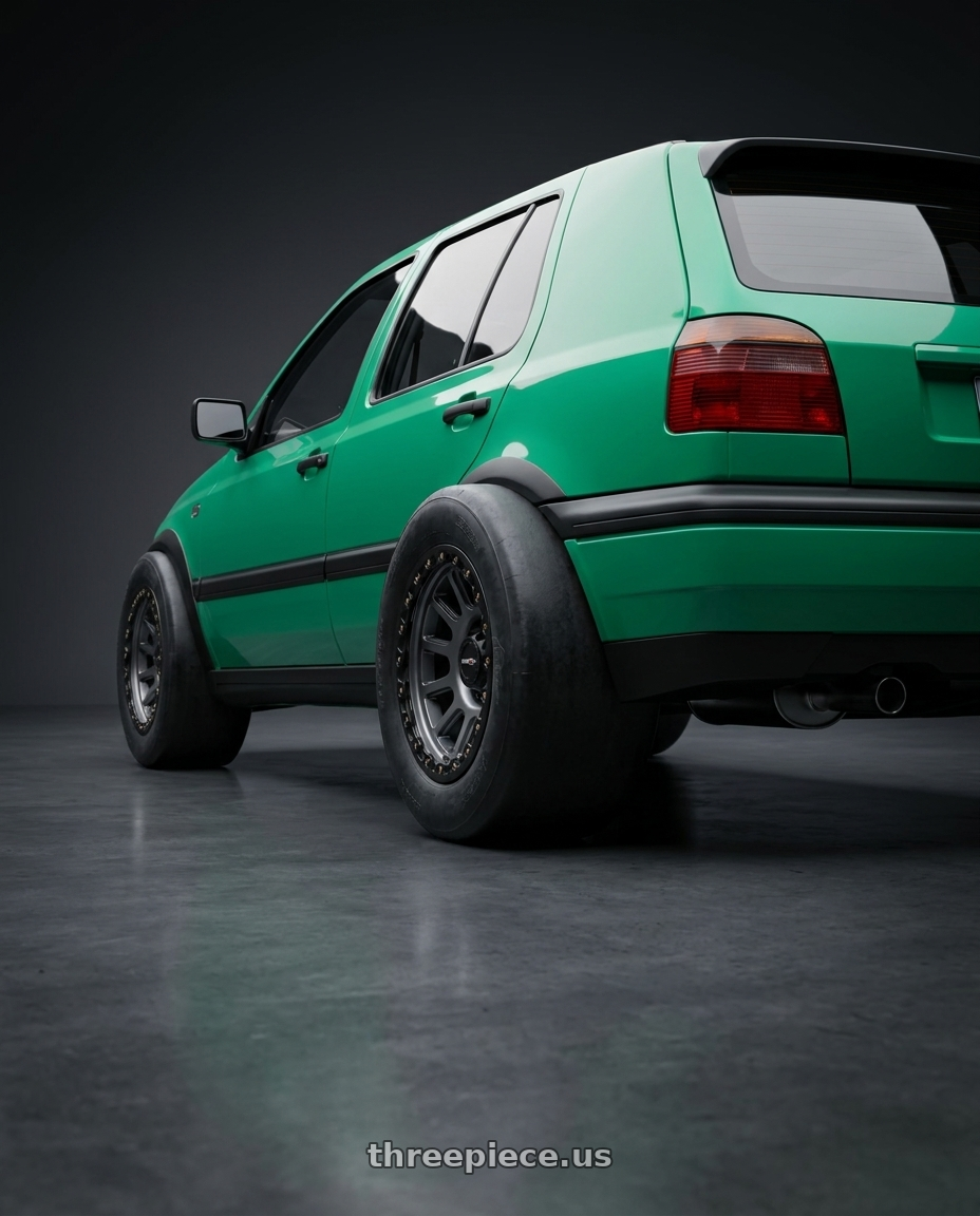 vw golf 1993 with Vision Off-Road 111 Nemesis 5x150 20x9+18 Gunmetal wheels rear three quarter view excessive tires