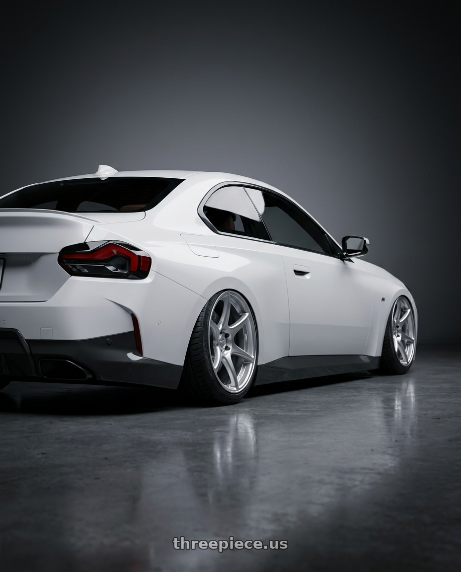 2024 BMW 2 Series G42 with Kansei K11S Tandem 5X112 19x9.5 22 Hyper Silver wheels rear three quarter view slight stretch tires