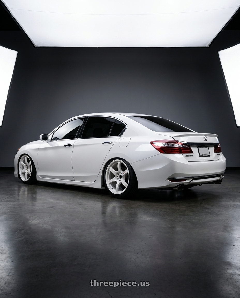 2016 Honda accord with Gram Lights 57DR 5x114.3 17x9 +22 CERAMIC PEARL wheels rear three quarter view square tires