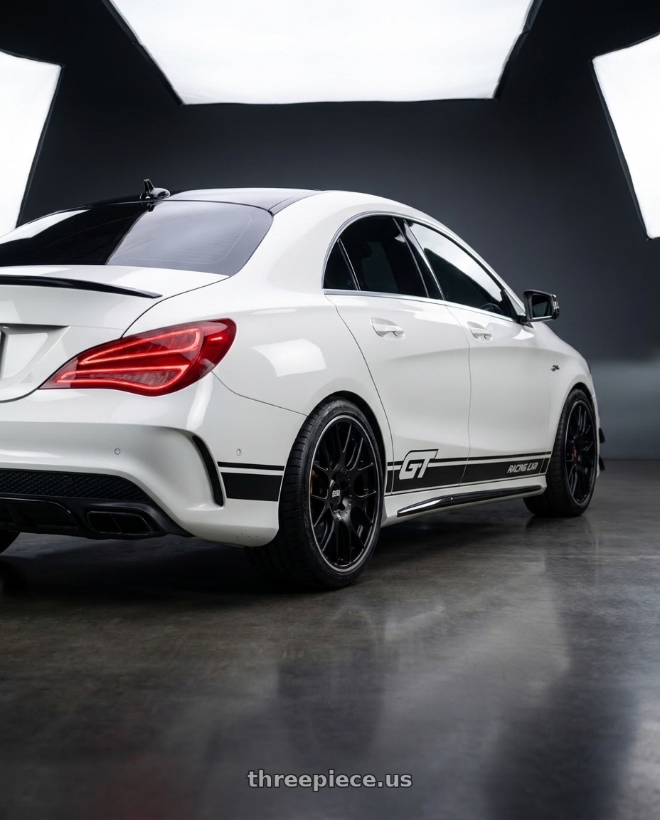 2013 cla 250 with BBS CH-R 5x130 19x12 +45 Satin Black Polished Rim Protector wheels rear three quarter view square tires