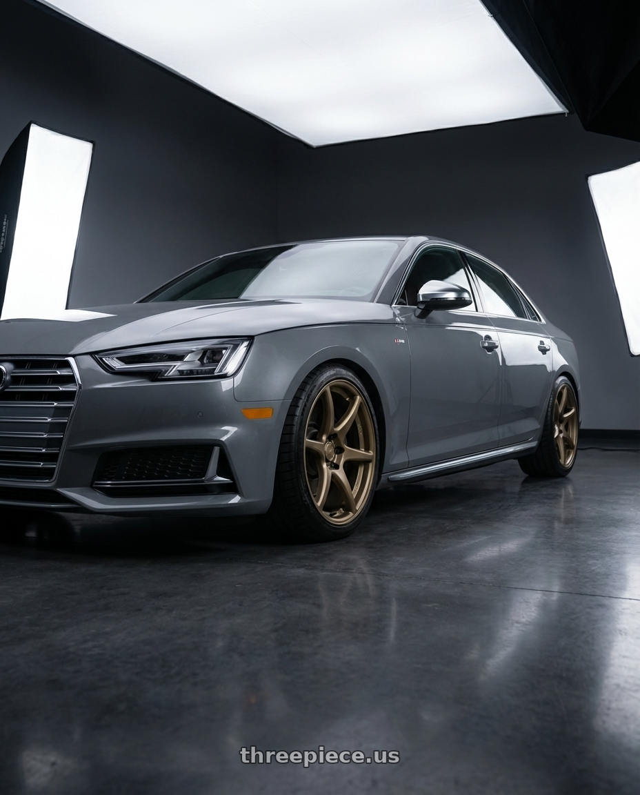 2023 Audi S4 B9 with Kansei K11B Tandem 5X112 19x9.5 22 Bronze wheels front three quarter view lowered stance