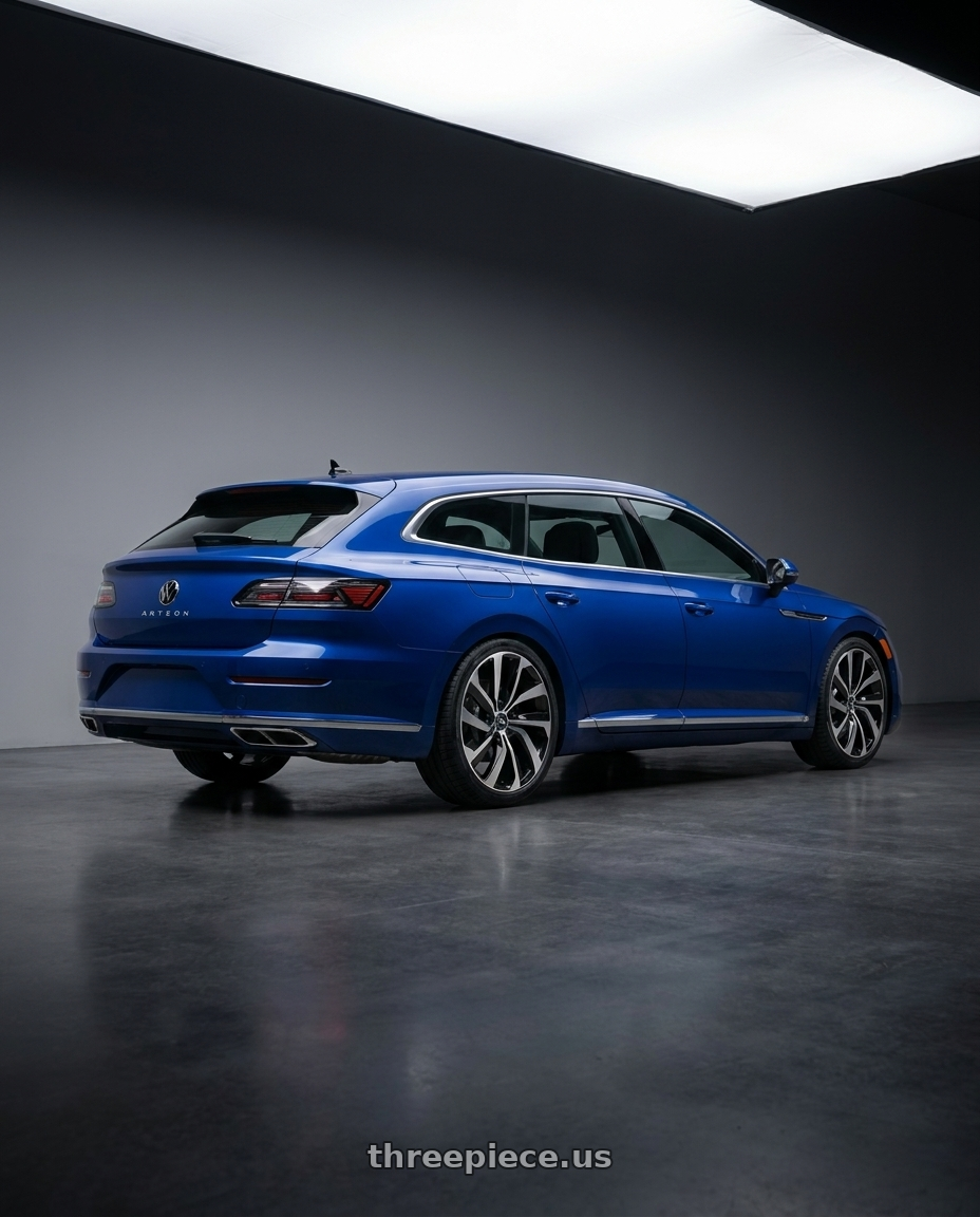 2023 Arteon Shooting Break with Enkei DRACO 5x112 18x8.0+45 Black Machined wheels rear three quarter view square tires