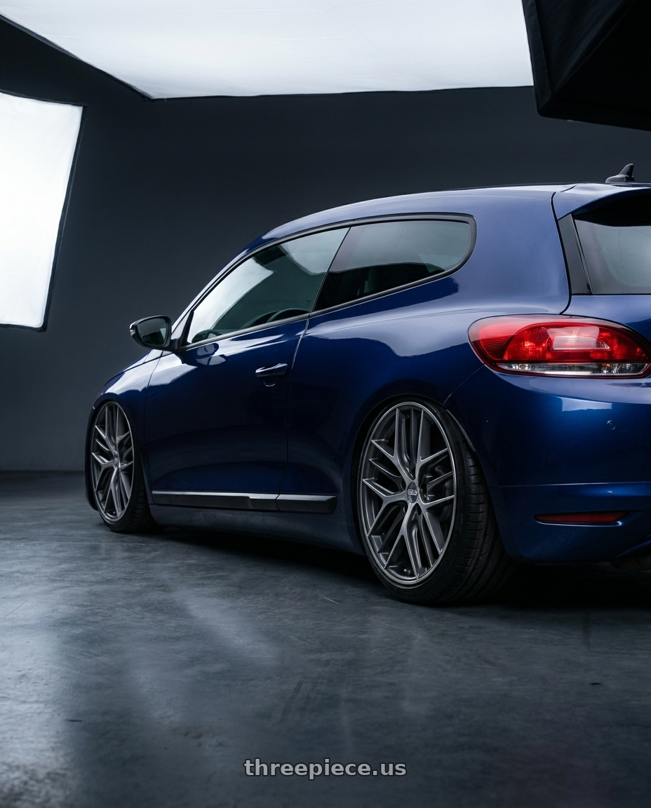 2011 Volkswagen Scirocco 20 with BBS CC-R 5x120 19x9.0+26 Graphite w/ Diamond Cut Face wheels rear three quarter view slight stretch tires