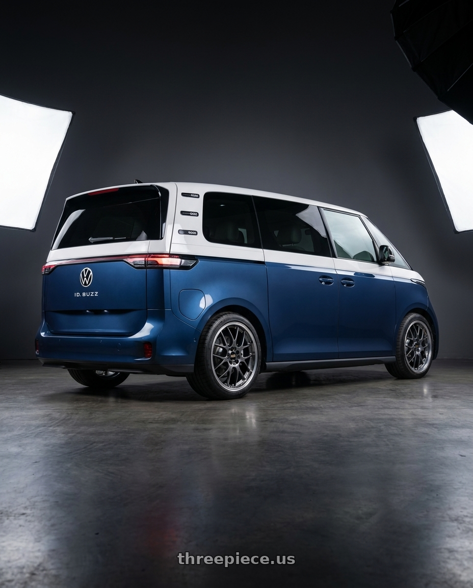 2025 VW ID BUZZ PRO S  with BBS RS-GT 5x114.3 19x8.0+45 Diamond Black wheels rear three quarter view square tires