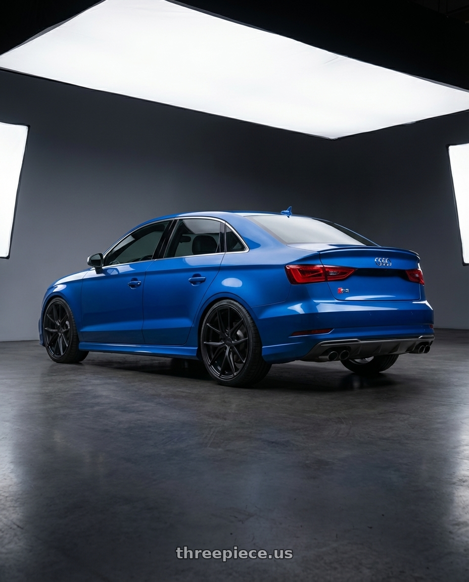 2019 Audi S3 8V with Niche 1PC M117 MISANO 5X112 18X9.5 +48 MATTE BLACK wheels rear three quarter view square tires