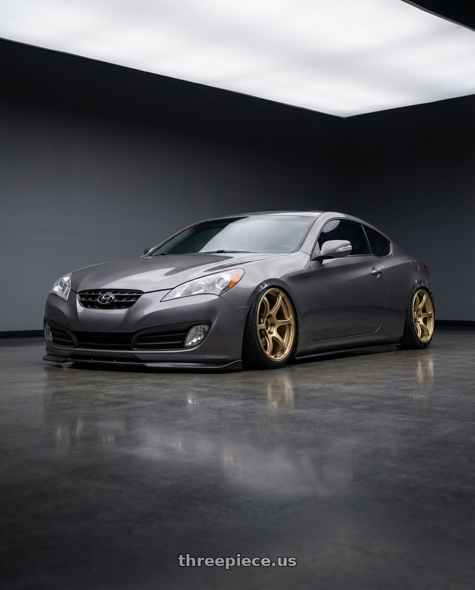 2014 Hyundai Genesis Coupe with Advan RGIII 5x114.3 19x10.5+15 Gold wheels front three quarter view stanced stance