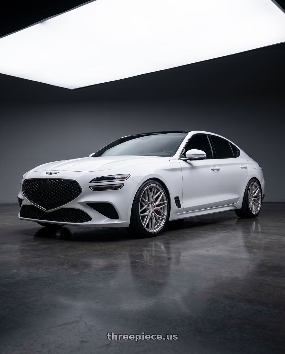 2022 Genesis G70 Alta White with Rohana RFX17 5x114.3 20x9+35 Brushed Titanium wheels