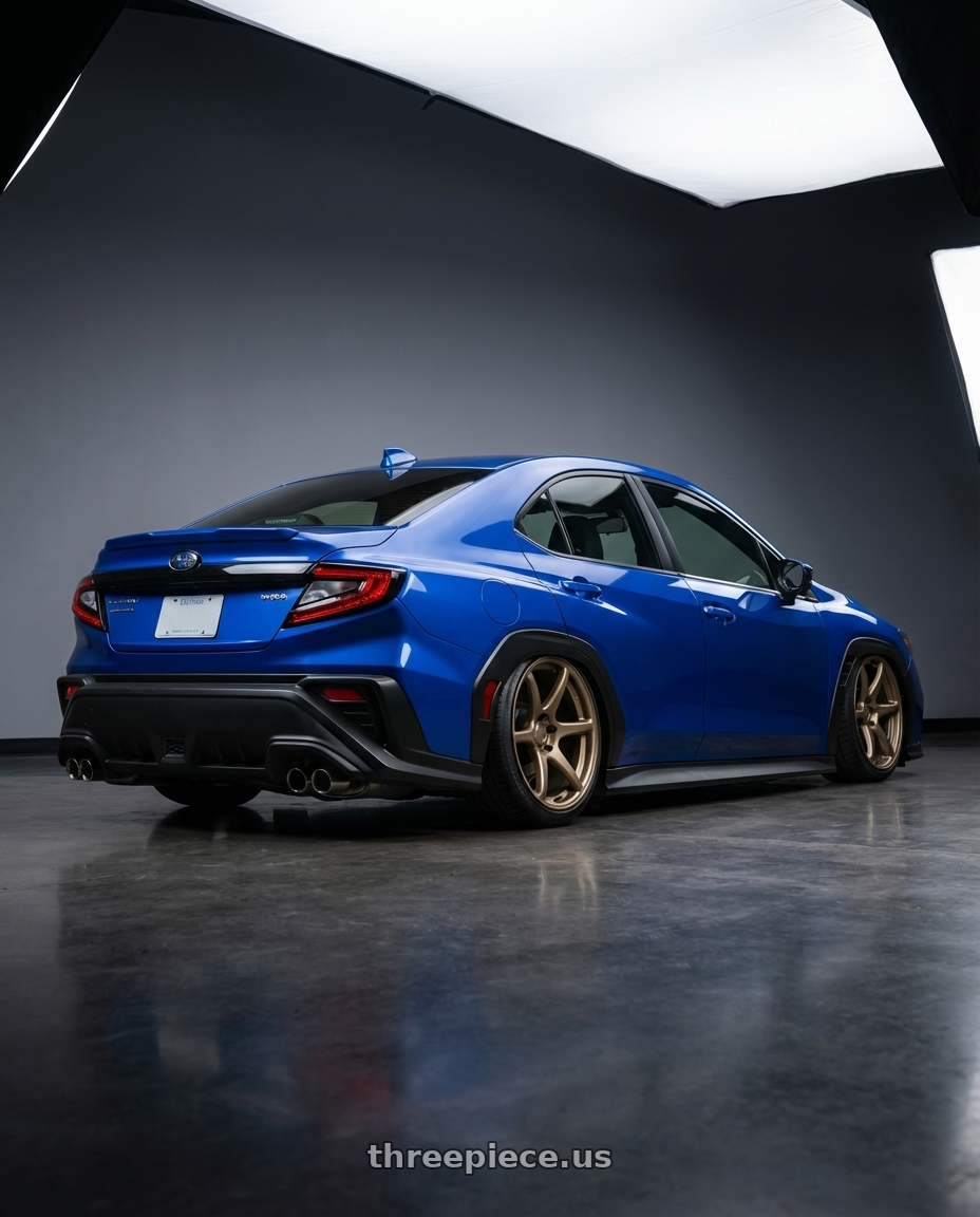 2024 Subaru WRX with Kansei K11B Tandem 5x114.3 19x9.5 22 Bronze wheels rear three quarter view slight stretch tires